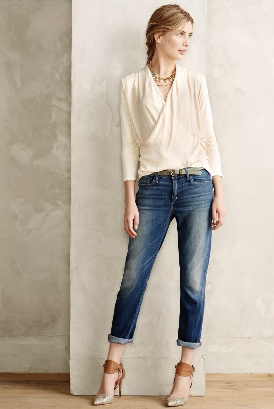 Anthropologie Dolan Crossroads Wrap Long Sleeve Top Small Ivory Neutral USA